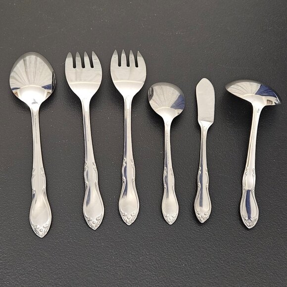 ONEIDA LTD S.L. & G.H. ROGERS STAINLESS 6 PC SERVING SET - Picture 3 of 13